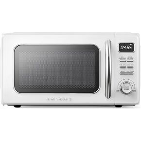 Galanz GLCMKZ11WER10 Retro Countertop Microwave Oven with Auto Cook & Reheat, Defrost, Quick Start Functions, Easy Clean with Glass Turntable, Pull Handle 1.1 Cu. Ft, White in Saudi Arabia