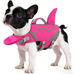 Petglad Shark Dog Life Jacket, Adjustable Dog Life Vest with Chin Float & Handle, Ripstop High Buoyancy Swim Vest for Small Medium Large Dogs - Pink, XS in Saudi Arabia