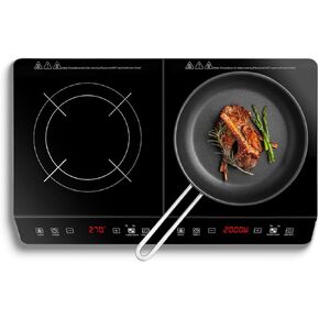 Electric Hot Plate, 2000W Countertop Double Burner with Adjustable Temperature & Handles, Stainless Steel Coil Electric Stove for Cooking Cooktop for Home Kitchen Dorm RV Camp, Black, Small in Saudi Arabia