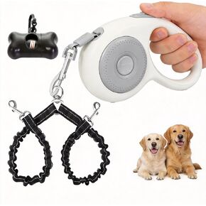Small Breed Dual Retractable Dog Leash (Up to 44 Lbs Each) One-Button Break and Lock, Non-Slip Grip, Double-Headed, 16-Foot Extendable Pet Leash with Poop Bags, and 360° Tangle-Free (Pink, Medium) in Kuwait
