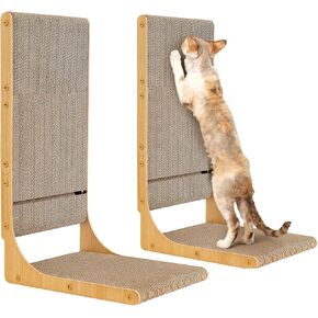 EHEYCIGA 2-Pack Cat Scratcher, 25.6 Inch L-Shaped Cardboard Scratch Pad for Indoor Cats, Vertical Cat Scratching Board with Ball Toy, Furniture Protector, Reversible Design for Double Life, Large in Kuwait