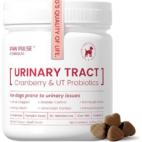 Pawpulse Formula Cranberry for Dogs, Urinary Tract Support for UTI Health, Bladder Stones, Incontinence, Urine Flow, Probiotics for Gut & Immune, 90 Chews in Kuwait