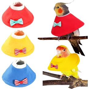 3Pack Anti-bite Bird Collars Anti-Grab Feather Plucking Wound Healing Collar Neck Protector Breathable Recovery Cones for Budgerigar Cockatiel Lovebirds Cockatoo Parrots-Red&Yellow&Blue,S in Saudi Arabia