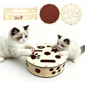 Large Cylindrical Cat Nail File Box, Wooden Cat Scratch Puzzle Box with Sandpaper & Bells, Interactive Cat Scratcher, Stress-Free Nail Trimming for Indoor Cats in Saudi Arabia
