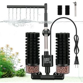 hygger Electric Aquarium Sponge Filter, 5W Quiet Fish Tank Filter Pump with 2 Spare Sponge & Bio Media Balls, Adjustable Outlet Venturi & Rain Mode(L for 29-55 Gal Fish Tank) in Kuwait
