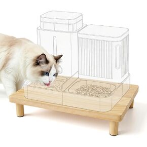 Large Cat Food Stand for Automatic Feeder & Bowls, 15.7" x 11.8" Heavy Duty Solid Wood Elevated Cat Feeder Stand, 2.8" Raised Wooden Pet Feeding Station with Anti-Slip Feet in Kuwait