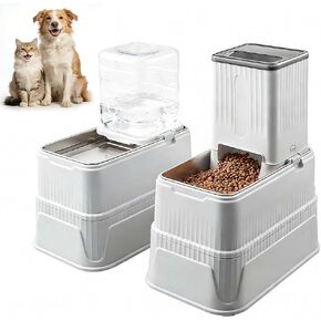 Elevated Automatic Pet Feeder & Water Dispenser, 128 Fl Oz/1 Gallon Water & 4.4lb Food Capacity, Stainless Steel Bowl, 2-Level Height Adjustable, Neck Protection for Small/Medium Dogs,Anti-Choking in Saudi Arabia
