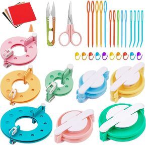 FTEVEN 41 Pcs Pom Pom Maker Kit, Pompom Maker Tools with Warped Head Scissor and Instruction Manual, Used for Fluff Ball Weave DIY Crochet Knitting, Pom Pom Makers Suitable for Adults and Beginners in Kuwait