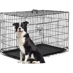 FDW Dog Crate for Large Dogs 42 Inch Folding Metal Wire Pet Cage Double Door W/Divider Panel Indoor Outdoor Kennel Leak-Proof Plastic Tray,Black in Saudi Arabia