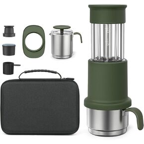 Portable Manual Espresso Coffee Maker, 2-in-1 Design,120 Ml Stainless Steel Cup, Milk Frother, with Traveling Bag, Lightweight and Compact for Camping and Travel (Green) in Kuwait