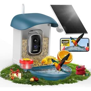 Bird Feeder with Camera 5MP Live Video, Solar Powered Smart AI Identify Birds Species, 2.4Ghz WiFi Camera Bird Feeder with Squirrel-Proof, Instant Arrival Alerts, Ideal Gifts for Bird Lovers in Saudi Arabia
