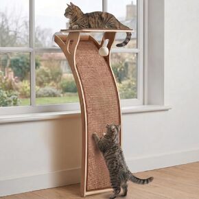 JKXJKX 47" Floor Standing Cat Window Perch with Curved Scratching Ramp, 80 Lbs Heavy Duty Window Bed Seat with Suction Cups, Furniture for Large Cats Indoor Bird Watching in Kuwait