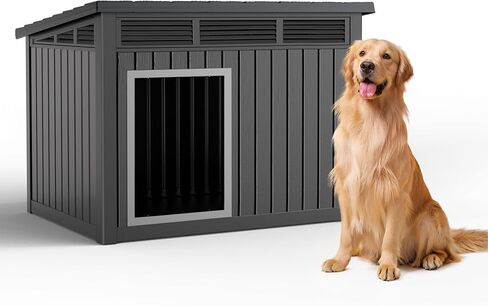 VIXZEN Dog House for Indoor and Outdoor Weatherproof Doghouse with Air Vents Elevated Floor Openable at The Top Easy to Assemble and Clean for Medium to Large (Black, (32.2"×25.12"×24.13")) in Saudi Arabia
