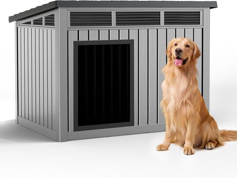 VIXZEN Dog House for Indoor and Outdoor Weatherproof Doghouse with Air Vents Elevated Floor Openable at The Top Easy to Assemble and Clean for Medium to Large (Black, (32.2"×25.12"×24.13")) in Saudi Arabia