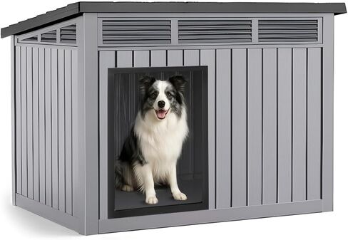 VIXZEN Dog House for Indoor and Outdoor Weatherproof Doghouse with Air Vents Elevated Floor Openable at The Top Easy to Assemble and Clean for Medium to Large (Black, (32.2"×25.12"×24.13")) in Saudi Arabia
