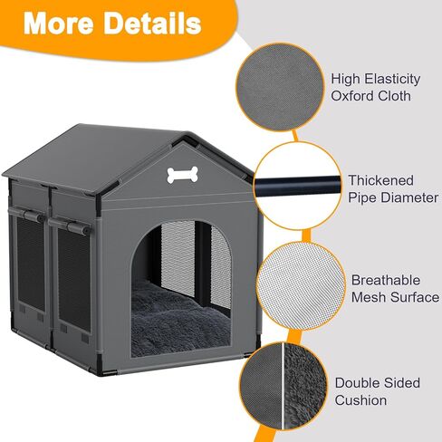 Extra Large Dog House Indoor with Plush Cushion, Dog Kennel for Inside with Sturdy Frame, Waterproof Pet House Suitable for Medium Large Dogs, 34x27x34in, Gray in Saudi Arabia