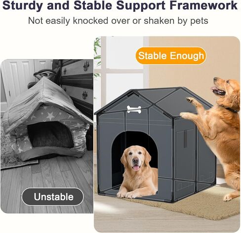 Extra Large Dog House Indoor with Plush Cushion, Dog Kennel for Inside with Sturdy Frame, Waterproof Pet House Suitable for Medium Large Dogs, 34x27x34in, Gray in Saudi Arabia