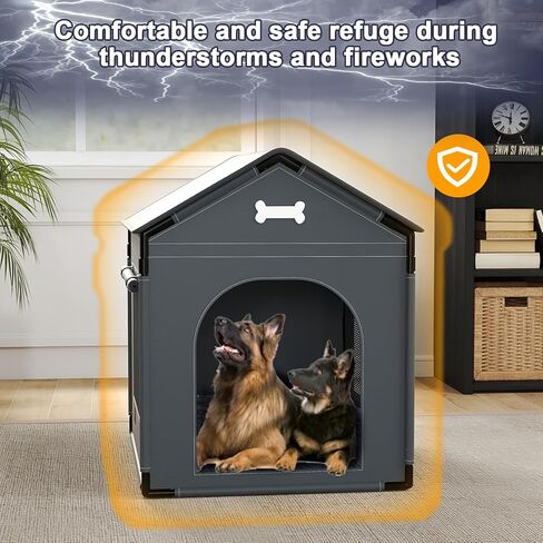 Extra Large Dog House Indoor with Plush Cushion, Dog Kennel for Inside with Sturdy Frame, Waterproof Pet House Suitable for Medium Large Dogs, 34x27x34in, Gray in Saudi Arabia