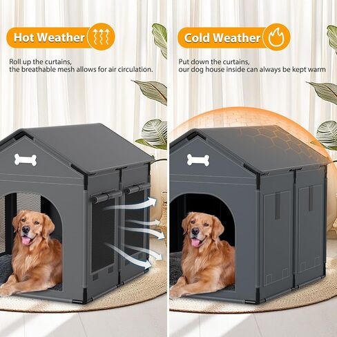 Extra Large Dog House Indoor with Plush Cushion, Dog Kennel for Inside with Sturdy Frame, Waterproof Pet House Suitable for Medium Large Dogs, 34x27x34in, Gray in Saudi Arabia