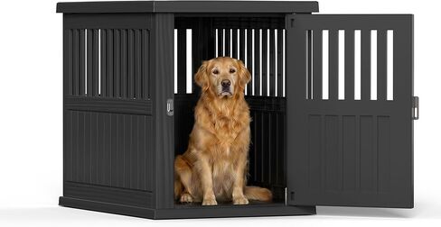 DRATO Dog House 30-Inch Dog Crate Furniture, Resin Dog Crate Table, Waterproof Tear-Resistant, Heavy Duty Tool-Free Assembly, Lockable Indoor Outdoor Kennel for Small Medium Dogs (Gray) in Saudi Arabia