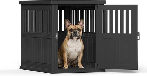 DRATO Dog House 30-Inch Dog Crate Furniture, Resin Dog Crate Table, Waterproof Tear-Resistant, Heavy Duty Tool-Free Assembly, Lockable Indoor Outdoor Kennel for Small Medium Dogs (Gray) in Saudi Arabia