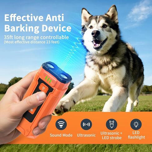 Ultrasonic Dog Bark Deterrent Device - Sonic Dogs Whistle to Stop Barking All Size, Pet Gentle Anti-Barking Control silencer, 35ft Range Barks No More, Humane Behavior Training Indoor Outdoor in Kuwait