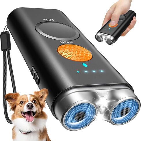 Dog Bark Deterrent Device, Anti Barking Device for Dogs Training Indoor Outdoor No More Bark Ultrasonic 2X Effective Emitters 50ft Range to Stop Neighbors Dog Barking Rechargeable for All Dogs in Kuwait