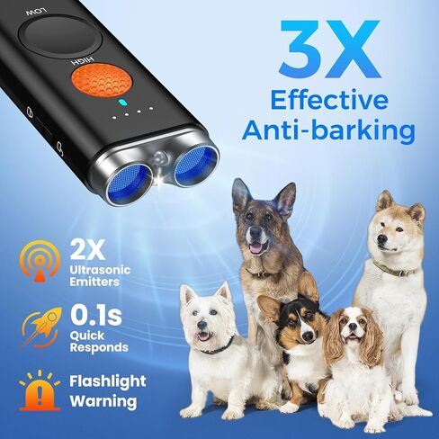 Dog Bark Deterrent Device, Anti Barking Device for Dogs Training Indoor Outdoor No More Bark Ultrasonic 2X Effective Emitters 50ft Range to Stop Neighbors Dog Barking Rechargeable for All Dogs in Kuwait
