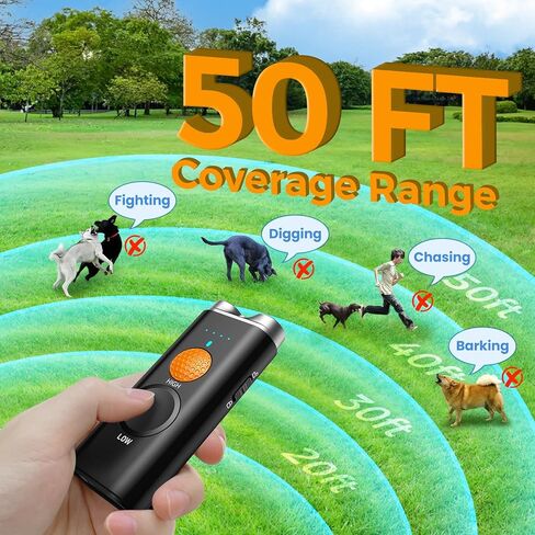 Dog Bark Deterrent Device, Anti Barking Device for Dogs Training Indoor Outdoor No More Bark Ultrasonic 2X Effective Emitters 50ft Range to Stop Neighbors Dog Barking Rechargeable for All Dogs in Kuwait