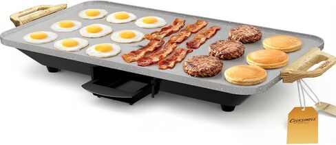 CookSimple Everyday 20x12 Inch Electric Griddle with 1700W Fast Even Heating&ILAG Granite Nonstick Surface – Large Flat Griddle Perfect for Family Meals, Pancakes–Easy to Clean, Granite Black in Kuwait