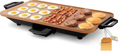 CookSimple Everyday 20x12 Inch Electric Griddle with 1700W Fast Even Heating&ILAG Granite Nonstick Surface – Large Flat Griddle Perfect for Family Meals, Pancakes–Easy to Clean, Granite Black in Saudi Arabia