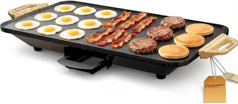 CookSimple Everyday 20x12 Inch Electric Griddle with 1700W Fast Even Heating&ILAG Granite Nonstick Surface – Large Flat Griddle Perfect for Family Meals, Pancakes–Easy to Clean, Granite Black in Saudi Arabia