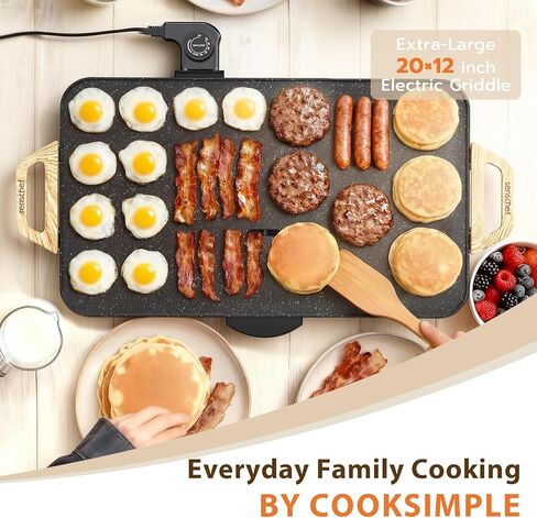 CookSimple Everyday 20x12 Inch Electric Griddle with 1700W Fast Even Heating&ILAG Granite Nonstick Surface – Large Flat Griddle Perfect for Family Meals, Pancakes–Easy to Clean, Granite Black in Saudi Arabia