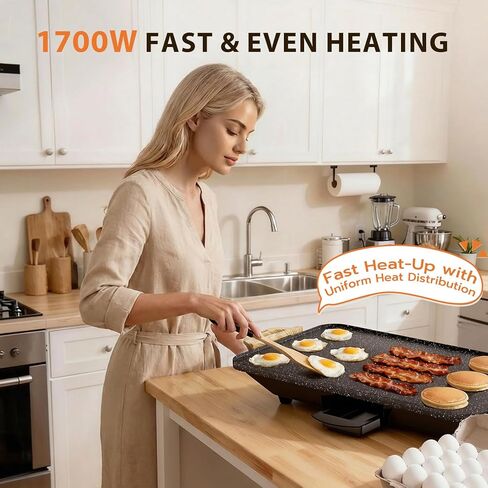 CookSimple Everyday 20x12 Inch Electric Griddle with 1700W Fast Even Heating&ILAG Granite Nonstick Surface – Large Flat Griddle Perfect for Family Meals, Pancakes–Easy to Clean, Granite Black in Saudi Arabia