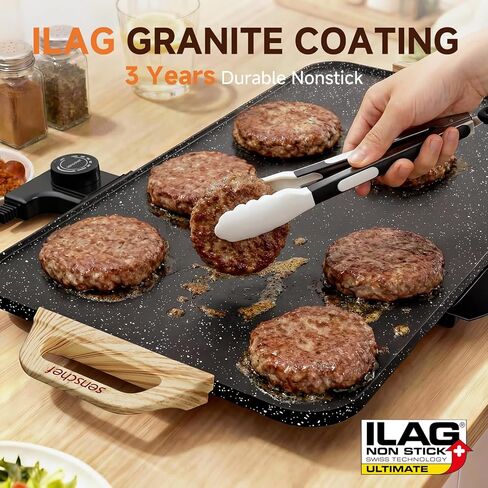 CookSimple Everyday 20x12 Inch Electric Griddle with 1700W Fast Even Heating&ILAG Granite Nonstick Surface – Large Flat Griddle Perfect for Family Meals, Pancakes–Easy to Clean, Granite Black in Saudi Arabia