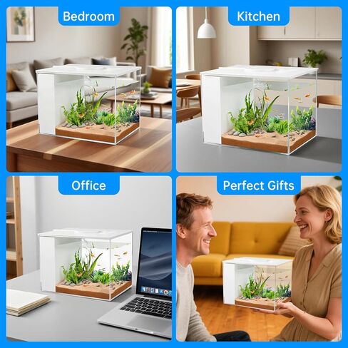 حوض أسماك بيتا صغير الحجم سعة 1 جالون، مجموعة أدوات بدء خزان الأسماك ذاتية التنظيف مع فلتر، ومضخة مياه خفيفة وقابلة للتعديل الكل في واحد، حوض سمك سطح المكتب الذكي للروبيان الذهبي (وسائط مرشح الترقية) in Kuwait
