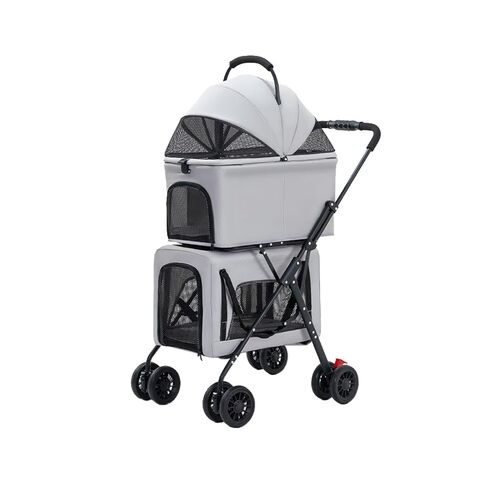 2-Tier Pet Stroller with Detachable Carrier, Foldable Lightweight Pet Bag for Puppy Kitten, Foldable Travel Stroller for Small Dogs Cats Outdoor Use(Black) in Kuwait
