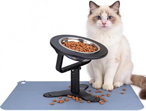 Raised Cat Bowls,Elevated Cat Bowls for Indoor Cats with Height-Adjustable Stand,Non-Slip Stainless Steel Cat Bowls,15° Tilted Cat Food Bowls (1 Pack) in Kuwait