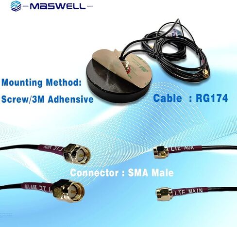هوائي خلوي MASWELL 4G LTE 2X2 MIMO هوائي 4G 3G وGSM برغي جبل شكل دائري 700-2700MHz SMA ذكر 4G رئيسي وAUX in Kuwait