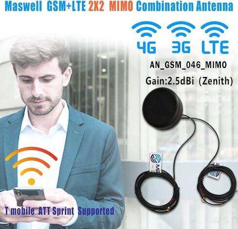 هوائي خلوي MASWELL 4G LTE 2X2 MIMO هوائي 4G 3G وGSM برغي جبل شكل دائري 700-2700MHz SMA ذكر 4G رئيسي وAUX in Kuwait