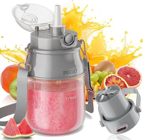 Portable Blender, 27oz Personal Blender for Smoothies & Protein Shakes with 70W Motor & Smart Lock, USB-C Rechargeable, BPA-Free for Travel/Office/Home/Gym Drink Mixer with Strap, Prasky (Light Gray) in Kuwait