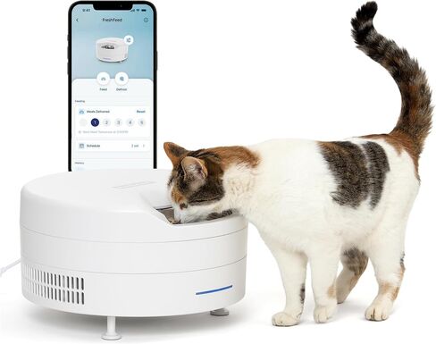 PetSafe FreshFeed جهاز تغذية الحيوانات الأليفة المبرد، جهاز تغذية الطعام الرطب التلقائي للقطط والكلاب الصغيرة، التحكم في التطبيقات، 6 وجبات طازجة، حشوات من الفولاذ المقاوم للصدأ باللون الأبيض in Kuwait