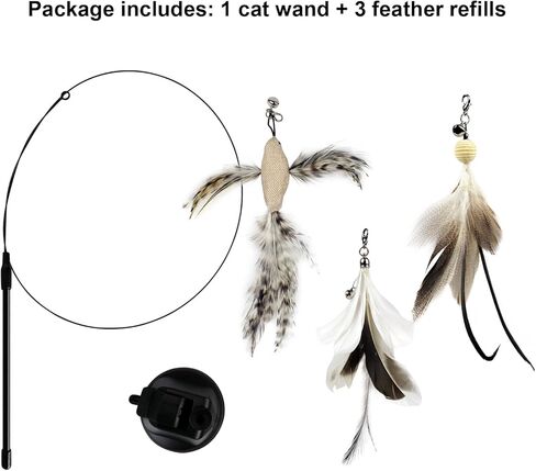 TTcat Cat Wand Toys with Suction Cup, Interactive Bird Simulation Cat Toy Set,Cat Teaser Cat Toys,Flexible Steel Wire and 3Pcs Replacement Feather Refills with Bells. in Saudi Arabia