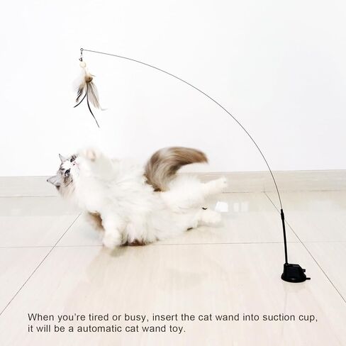 TTcat Cat Wand Toys with Suction Cup, Interactive Bird Simulation Cat Toy Set,Cat Teaser Cat Toys,Flexible Steel Wire and 3Pcs Replacement Feather Refills with Bells. in Saudi Arabia