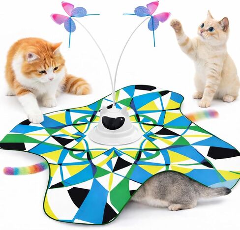 Interactive Cat Toy for Indoor Cats, Rechargeable 3-in-1 Hide and Seek Cat Toy with Spinning Butterfly & Plush Tail, Ultra-Quiet Touch Activated Self Play Cat Exercise Toy for Adult Cats & Kittens in Kuwait