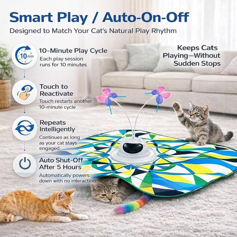 Interactive Cat Toy for Indoor Cats, Rechargeable 3-in-1 Hide and Seek Cat Toy with Spinning Butterfly & Plush Tail, Ultra-Quiet Touch Activated Self Play Cat Exercise Toy for Adult Cats & Kittens in Kuwait