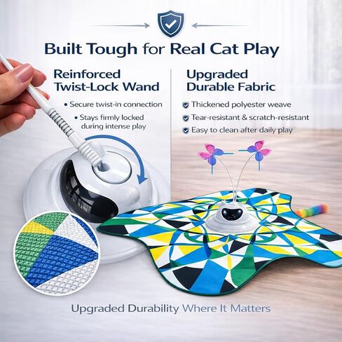 Interactive Cat Toy for Indoor Cats, Rechargeable 3-in-1 Hide and Seek Cat Toy with Spinning Butterfly & Plush Tail, Ultra-Quiet Touch Activated Self Play Cat Exercise Toy for Adult Cats & Kittens in Kuwait