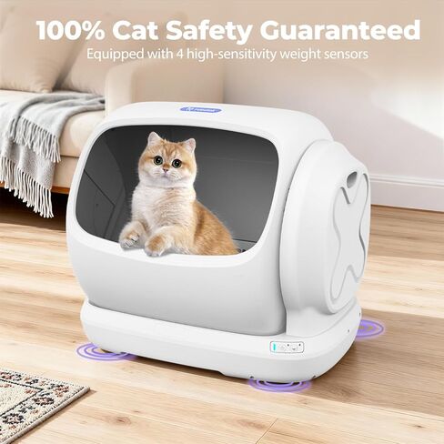 XXXL Self-Cleaning Cat Litter Box, 106L Extra-Large Automatic Cat Litter Box for Multiple Cats, Safety Sensor/Anti-Pinch Patent/Smart APP Control/Low Entrance/Double-Layer Defense/Easy Clean in Kuwait