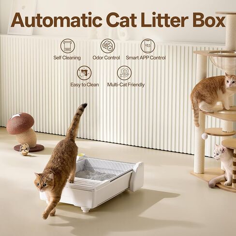UBPET Automatic Cat Litter Box, Open-Top Self Cleaning Litter Box for Multiple Cats, Weight Sensors Safety Protection, Smart APP Control, Odor-Free Waste Disposal, Works with Bentonite Mineral Litter in Saudi Arabia