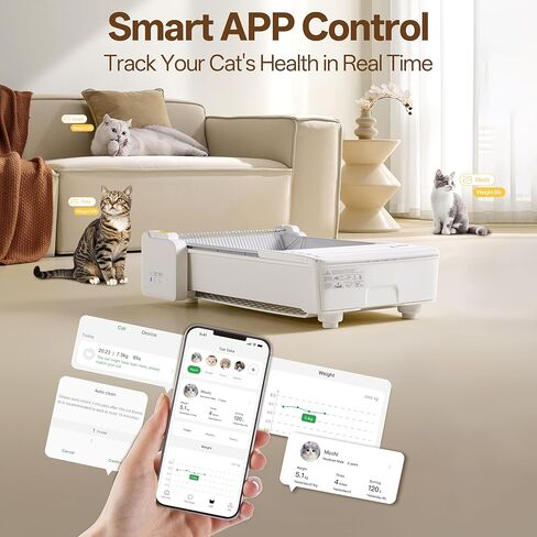 UBPET Automatic Cat Litter Box, Open-Top Self Cleaning Litter Box for Multiple Cats, Weight Sensors Safety Protection, Smart APP Control, Odor-Free Waste Disposal, Works with Bentonite Mineral Litter in Saudi Arabia